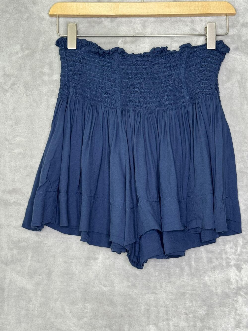 KOCH Erica Shorts Womens Small Blue Smocked Waist Ruffle Hem Culotte Summer
